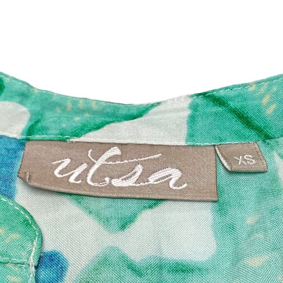 UTSA Blue Green Double Arrow Print Hi Low Viscose Pullover Tunic - Picture 2 of 10